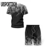 Sommar Tracksuit män sätter Casual Mäns uppsättning 2 stycken kostym Skriv ut Kortärmad T-shirt Shorts Man kostym Sportkläder Kvinnor 2 Set 210714