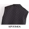 KPYTOMOA mujer moda con bolsillos suelto fino acolchado chaleco Vintage sin mangas botones laterales mujer prendas de vestir exteriores Chic Veste 211008