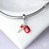 Röd emaljpärlor 925 Sterling Silver DIY Key Pendant Fit Women Charms Silver 925 Original 2020 Armband Pärlor för smycken Making Q0531