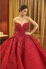 Michael Cinco Luxury Ball Klänning Röd Bröllopsklänningar Spets Top Kvalitet Beaded Sweetheart Sweep Train Gothic Wedding Dress Civil Vestido de