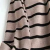 Toppies 2021 Winter Lapel Sweater Dress Women Long Sleeve Knitted Striped Midi Dresses Side Split G1214