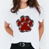Mulheres bonito cão pata flor floral desenhos animados senhoras tops gráfico mulheres camisas femininas camisas senhora camiseta harajuku camiseta t-shirts x0527