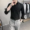 Camicie tinta unita Camicia elegante casual da uomo d'affari Abiti da lavoro da ufficio formale Manica lunga Slim Streetwear Social Chemise Homme 210527