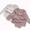 Baby meisjes romper herfst gebreide gebreide ruche lange mouw geboren kleding baby jumpsuits meisje algemene 211101