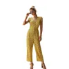 Kvinnors Jumpsuits Rompers Sommar Broken Flowers Casual Straight Jumpsuit Kvinnor Butterfly Ärm V Hals Ruffles Single Row Button Chiffon O