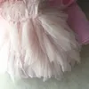 Sweet girls year pink princess flower dress luxury children fur tutu garments for little sling party vestido 210529