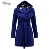 Women Wnter Double Breasted Pea Long Sleeve Coat Mid Length Outwear Trench Check Hood Coat1