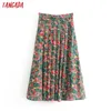 Tangada Women French Style Floral Midi Midi Faldas Mujer Vintage Zipper Office Ladies Elegant Chic Mid Of Gonfs 1T10 210310