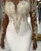 Suknie ślubne 2022 Uroczy ASO Ebi Suknie Ślubne z Satynowym Overskirt Slit Plus Size Illusion Long Sleeve Crystals Zroszony Vestidos de Noiva Mariee
