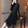 Casual jurken 2021 vintage vrouwelijke zwarte maxi herfst winter plus size lange mouwen jurk elegante vrouwen bodycon party vestidos y544
