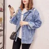 Damesjassen 2022 Denim Dames Plus Size 5XL Overjas Pearl Beading Pailletten Jeans Jasje Lange mouw Vintage Casual Bomber Jas