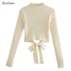 Snican Turtleneck BacklSexy Sweater Spring White Bandage Bow Knitted Pullover Women Blanc Pull Za 2021 Fashion Spring Jumper X0721