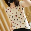 T-shirt damski 2022 Summer Cotton Knitwear Casual Cartoon Swatater Short-Sleeved V-dionover Top Top Plus Size