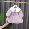 Printemps Enfants Filles Robe Blanc Bow Collier Violet Mesh Lady Style Princesse Enfants Vêtements E1111 210610