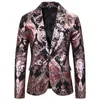 White Blue Paisley Print Men Blazer 2022 Autumn Slim Fit One Button Mens Jacket Party Wedding Groom Prom Homme