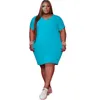 3X 4XL 5XL Damen Plus Size Kleider Sommer Solides einteiliges Kleid Kurzarm Lose knielange Röcke Lässiger schwarzer Midirock größere Größen Kleidung DHL SHIP 5434