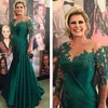 2024 Elegante verde madre della sposa abiti sirena maniche lunghe appliques pizzo in rilievo lungo abito da festa per gli ospiti abiti da cerimonia per madri