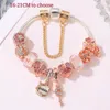 16-21 CM Braccialetti con ciondoli in oro rosa perline con ciondoli fiore rosa ciondolo regina adatti gioielli di San Valentino Accessori con perline fai da te per sil3060