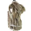 Harppihop Fashion Rabbit Bont Vest Wasbeer Trimmen Gebreid met Hood Gilet Gilet 211007