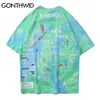 Tie Dye Tees Chemises Streetwear Hip Hop Graffiti Imprimer T-shirts à manches courtes Hommes Harajuku Hipster Casual Tops Mode 210602