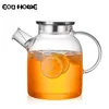 1L / 1.5L Transparente Bule de vidro Bule resistente ao calor jarro de água chaleira com bambu / capa de aço inoxidável recipiente de suco 210724