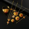 Nouveau fleur Bracelet boucles d'oreilles collier érythréen traditionnel rouge pierre mariage éthiopien femmes ensembles de bijoux