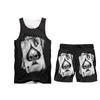 CJLM Men 2 Piece Set Black Cool Print Skull Skull Poker 3D Vest Hombre костюм для костюма бегун