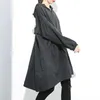 [EAM] Donna Nero Ruffles Big Size Sottile Trench Nuovo con cappuccio Manica lunga Loose Fit Giacca a vento Moda Primavera Autunno 1M007 201103