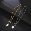 Pendant Necklaces Temperament Female Paper Clip Chain Golden Special-shaped Baroque Freshwater Pearl Stone Stainless Steel Necklace