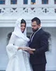 2021 vestidos de noiva curta rosa garganta comprimento mangas compridas lace applique uma linha árabe dubai feitos sob encomenda vestido de casamento vestido de novia