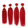 Birght Rouge Brésilien Vague Profonde Tisse des Faisceaux de Cheveux Humains Couleur Rouge Extensions de Cheveux Vierges Rouge Pur Vague Profonde Bouclés Cheveux Humains 4Bun6363934