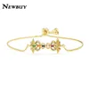 Charm Bracelets Cmoonry Fashion Gold Chain Bracelet & Bangle Adjustable Rainbow CZ Paper Clip Round For Women Gift