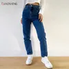 Pantalon femme maman jean femme indéfini Baggy surdimensionné ample large Denim pantalon mode taille haute pantalon droit 210302