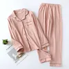 Couple's Cotton Pajamas Set for Autumn and Winter Long Sleeve Trousers Multi Colors Women Men Homewear Suit 211112