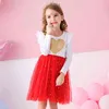 DXTON Prenses Çocuklar Elbise Kalp Payetli Kızlar Kış Uzun Kollu Çocuk Giyim Tutu Flare Parti ES 211231