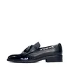 Tassel Fringe Black Brogue Loafers Handgjorda Calfskin Mens Derby Skor Cowhide Man Bröllopsklänningskor