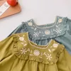 Automne coréen style filles à manches longues princesse robe broderie col carré robes pour bébé mignon enfants robe 210615