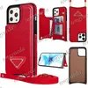 Custodie per telefoni di lusso alla moda per iPhone 15 15pro 15plus 14 14pro 14plus 13 13pro 12 12pro 11 pro max Porta carte di credito in pelle di design con cordino tascabile