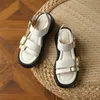 Meotina chaussures femmes naturel en cuir véritable sandales à boucle plate sandales bout carré en cuir de vache dames chaussures été noir 210608