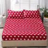 3pcs Fitted Sheet with Pillowcase Set Black Leaf Printed Single Queen Size Mattress Protector Cover Bottom Sheet for King Bed 210626