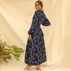 Zomer Damesjurk Lange Mouwen Mode Casual Hoge Taille Maxi Jurk Slanke Floral Print V-hals Office Lady Jurken Elegant 210712