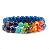 2 pièces/ensemble 7 Chakra Bracelet pour femmes hommes équilibre bouddha Reiki prière yeux de tigre noir pierre naturelle perles Yoga brin Bracelets