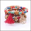 Jewelrybohemian Mtilayer Charm Color Wood Beads Bracelet Pendant Tassel Elastic Bracelets Bangles For Women Men Jewelry Drop Delivery 2021 N