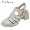 Meotina Gladiator Sandálias Mulheres Sapatos Genuíno Sandálias de Couro Alto Calcanhar T-Strap T-Strap T-Strap T-Stain Grosso Buckle Lady Calçados Verão 41 210608