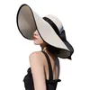 Bayan düz güneş koruyucu boyunca hasır şapka versiyonu yaz şapka açık düz üst katlanabilir yay güneş şapkası toptan 15 cm