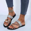 Tofflor Solid Färg Diamant Studded Kvinnor Utomhus Platt Sandaler Personlighet Sexig Non Slip Slides Nya Sommar Kvinna Skor 220304