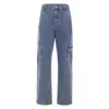 Designs High Waist Fickor Jeans Kvinnor Blå Bomull Lastbyxor Streetwear Straight Casual Denim Kläder Sommarstil