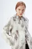 Ethel Anderson Real Farm Rabbit Fur Coat Women Striped Jacket Luxury Parkas Wedding 68cm Fur Jacket Female Winter 210816