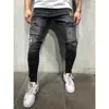3 Styles Men Ripped Skinny Biker Jeans Destroyed Frayed Print Embroidery Slim Fit Denim Pant Jean X0621
