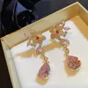 Pink Flower Eardrop For Ladies Designer Statement Camellia Earrings Luxury Brand Jewelry 2021 Fashion Water Drop Dangle